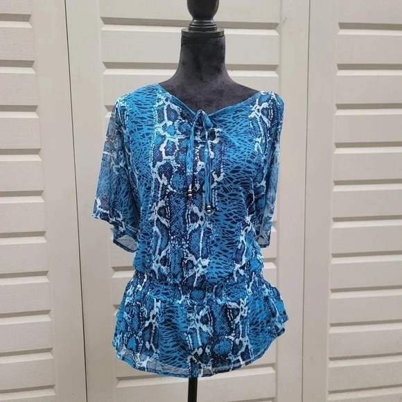 Gloria Vanderbilt Women's Midnight Affair Size M Stretch Mesh Top Animal Pri - Picture 1 of 10
